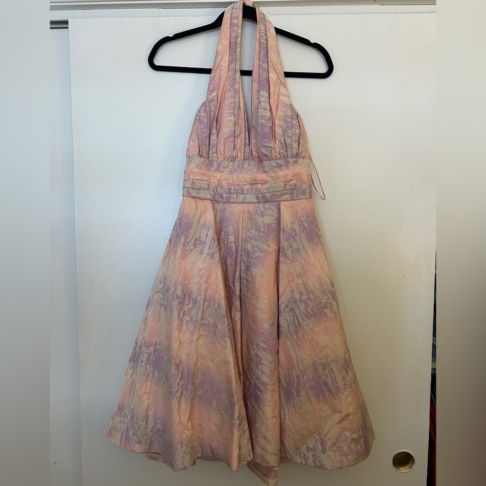 Badgley Mischka Pink and Purple Satin Halter Dress